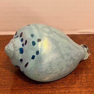 Glass Eye Studio Blue Iridescent Splatter Conch Sea Shell Paperweight